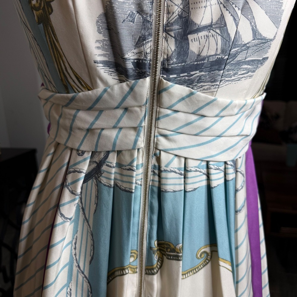 Leifsdottir Nautical Ship 100% Silk Dress Womens Size 4 Blue White Purple - Picture 5 of 10